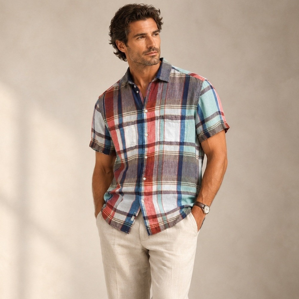 J.Crew Button Down Mens Small Multi Color Baird McNutt Irish Linen Plaid preppy